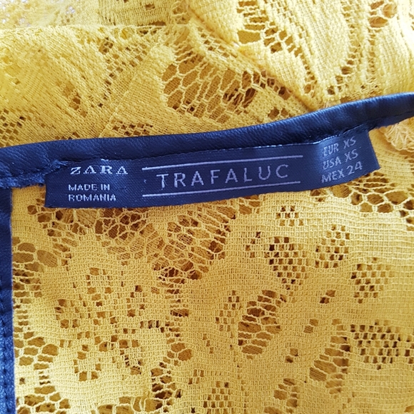 Yellow Lace & Black Faux that Leather Trim Scallop Hem Top - Picture 5 of 9